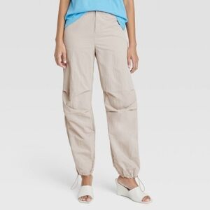 Women's Straight Relaxed High Rise Ankle Parachute Pants Tan 14 A New Day